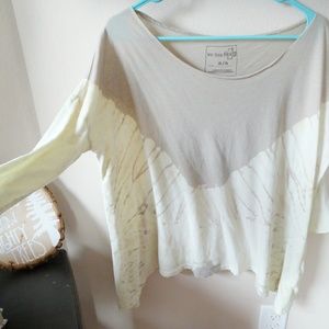 Cream and tan mid sleeve free people blouse